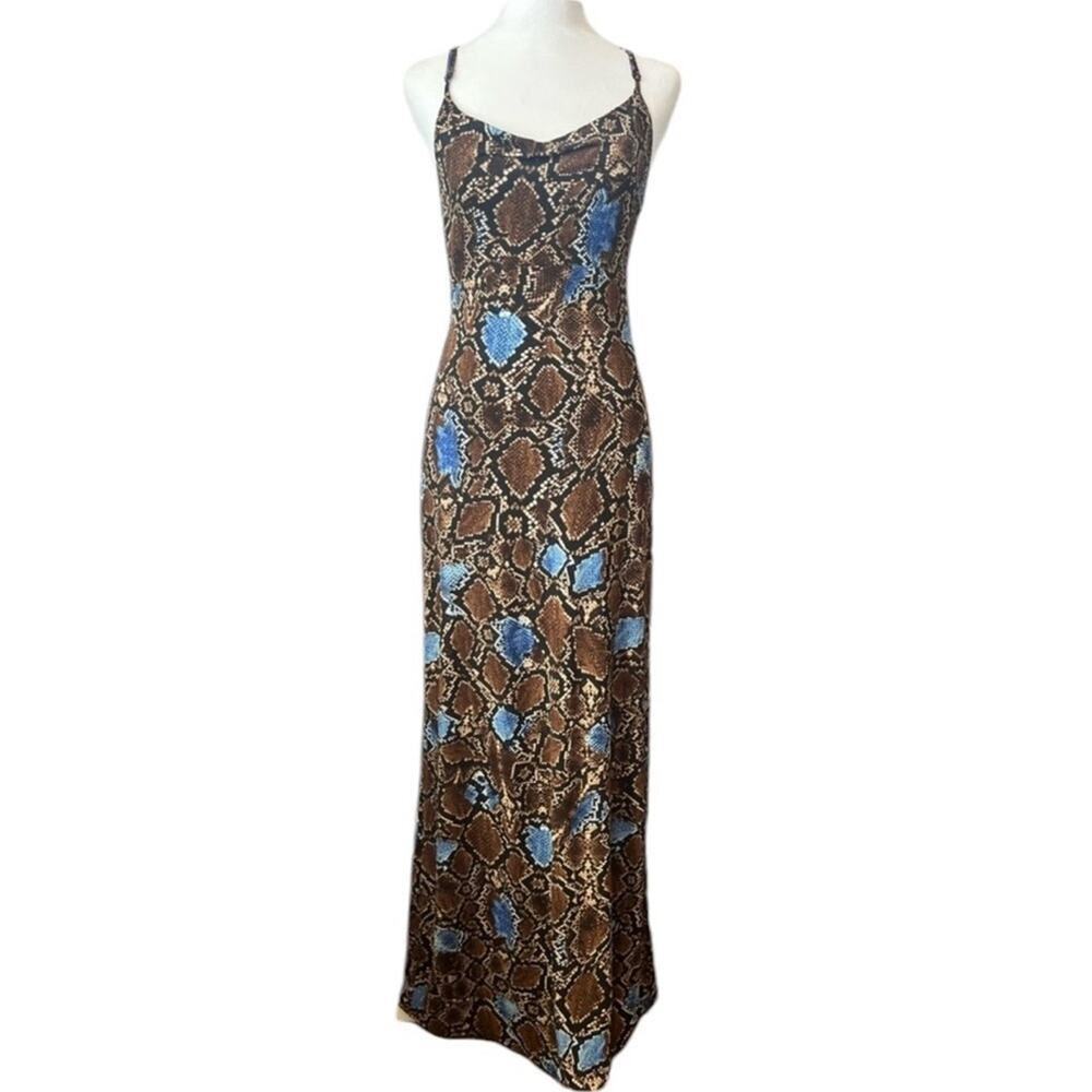 SEVENGATE- WOMEN’S PYTHON PRINT SPAGHETTI STRAP MAXI DRESS